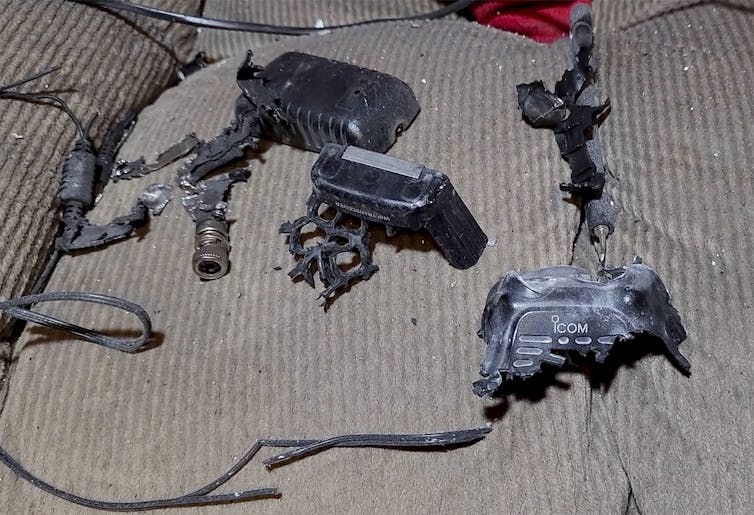 Damaged remnants of an electronic device