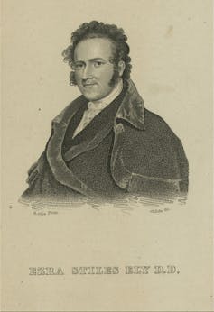 A black and white sketch of a man with wavy, black hair, dressed in a jacket.