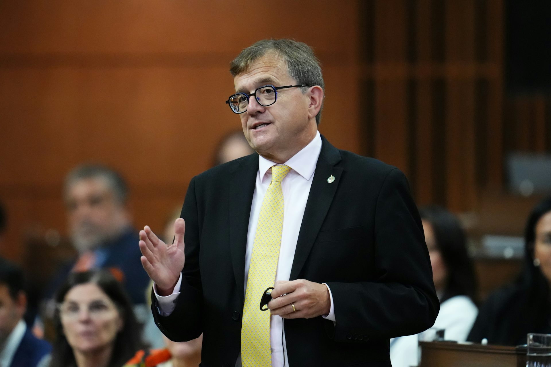 A man with greying hair and glasses stands and speaks in the House of Commons.