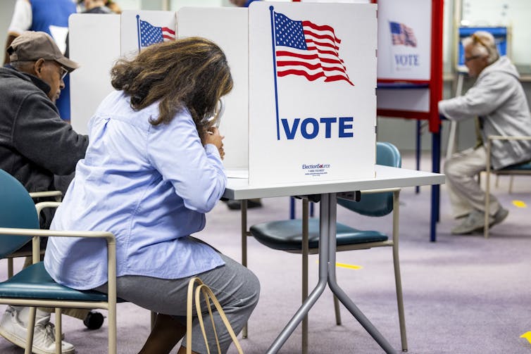 A woman voting in Virginia.