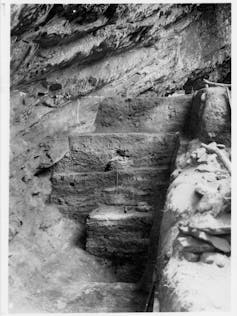 Black and white photo of rocky wall