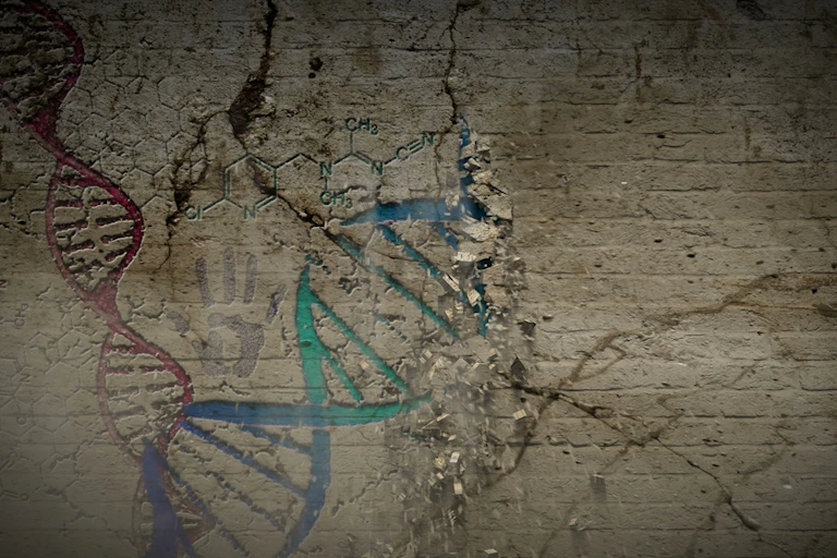 Graphic of DNA and handprint