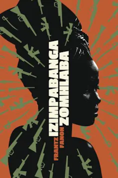 A book cover with an illustration of an African woman in profile, in a halo of AK47 rifles.