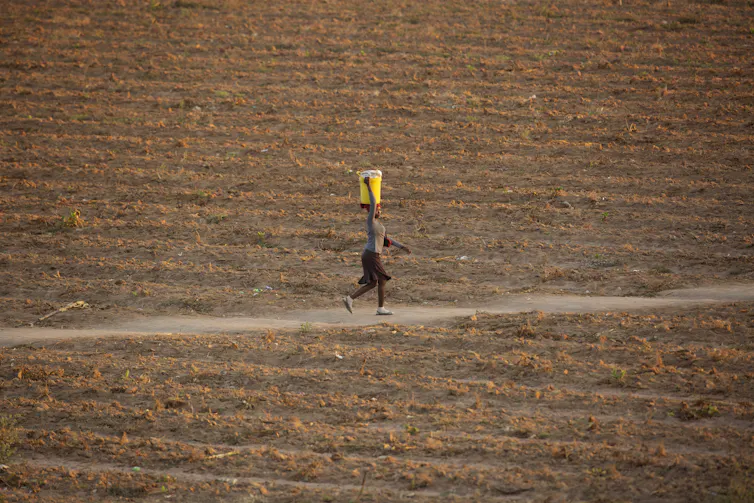 man walks through dry fields