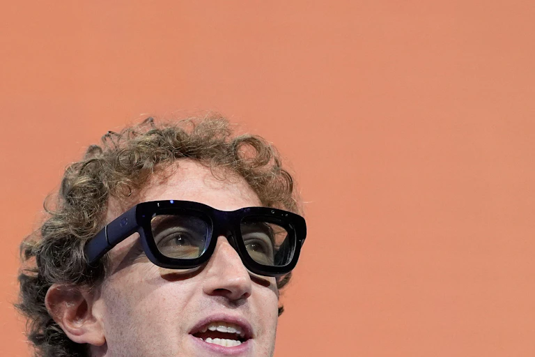 Mark Zuckerberg demonstrating the Orion smart glasses