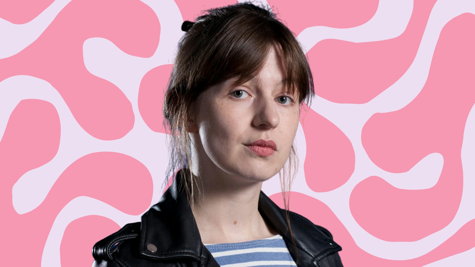 Sally Rooney wearing a leather jacket
