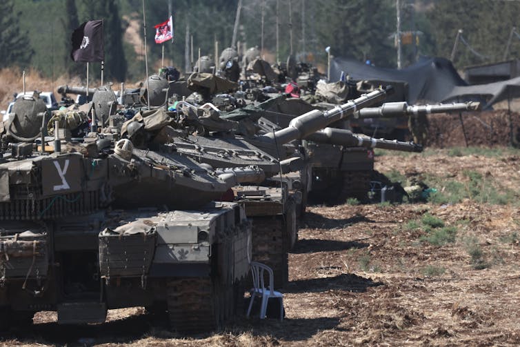 Israeli tanks at the Lebanese border.
