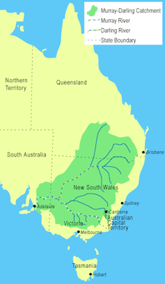 map showing the Murray Darling catchment in bright green