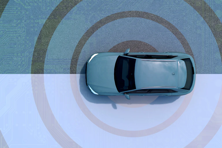 Illustration d'une voiture autonome.