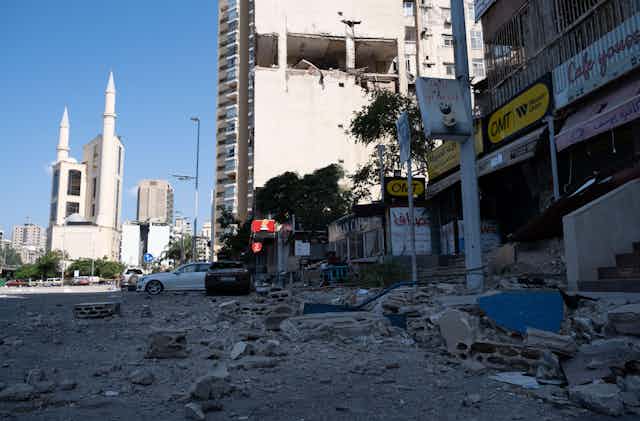 Buildings and shops reduced to rubble, Beirut September 20 2024.