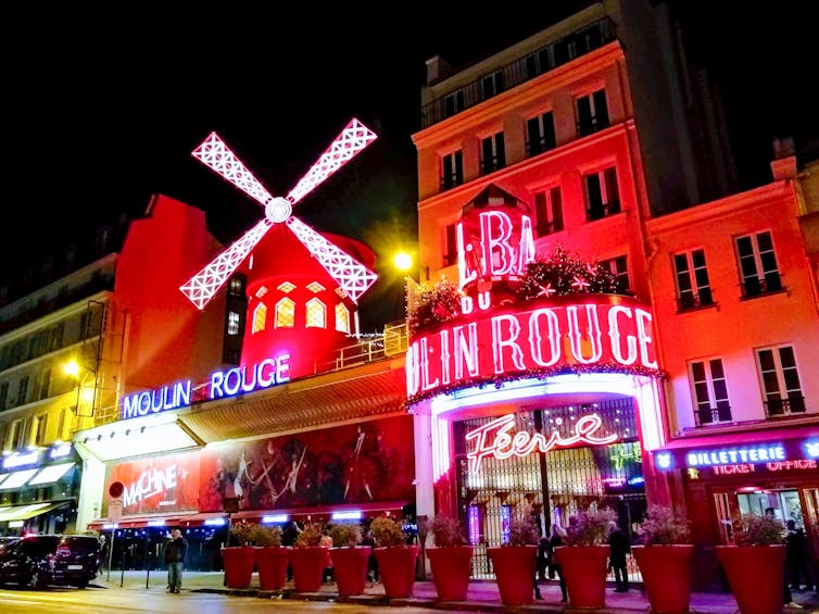 Red lit theatre buildings