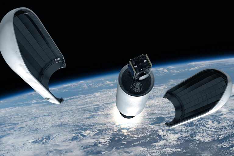 la coiffe de la fusée s'ouvre pour laisser partir la sonde Hera