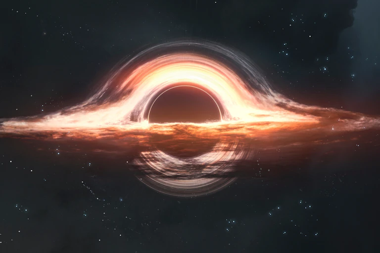 3D illustration of giant Black hole in deep space.