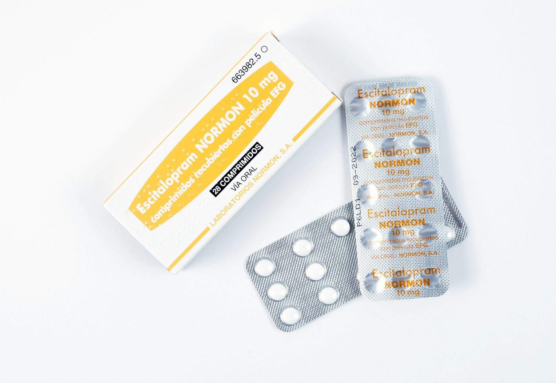 Escitalopram antidepressant medicine pills closeup.