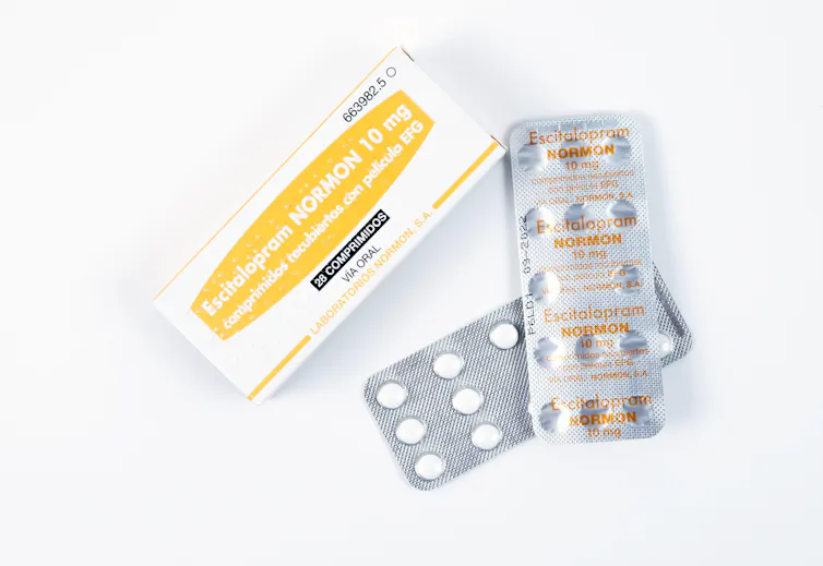 Escitalopram antidepressant medicine pills closeup.