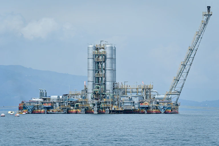 A giant gas barge floating out at sea