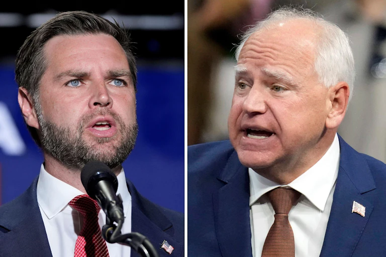 The faces of J.D. Vance and Tim Walz, vice-presidential hopefuls.