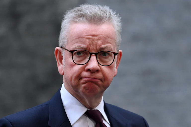 Close up of Michael Gove with a bemused yet resolute expression on his face