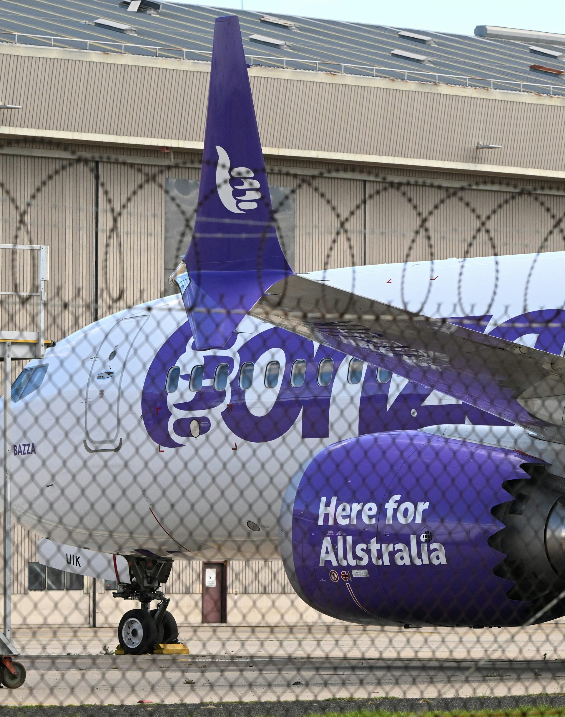 A Bonza 737 MAX aircraft seen parked in Melbourne