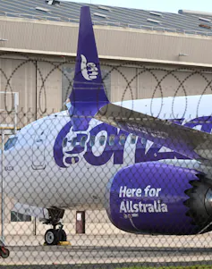 A Bonza 737 MAX aircraft seen parked in Melbourne