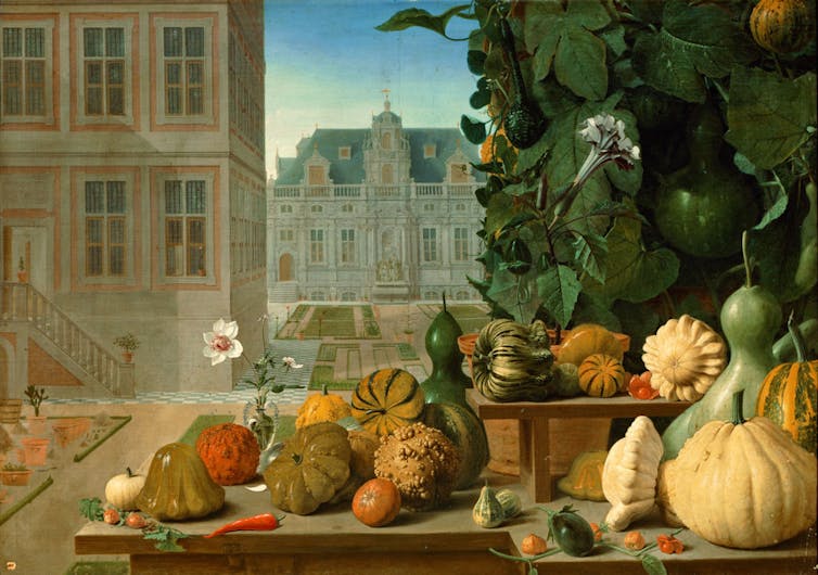 A still life showing many varieties of pumpkin