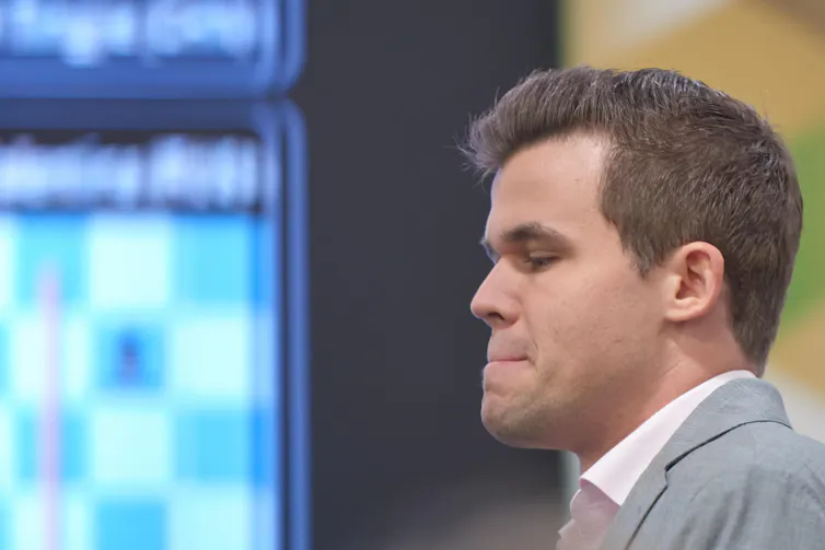 Magnus Carlsen thinking about a chess move