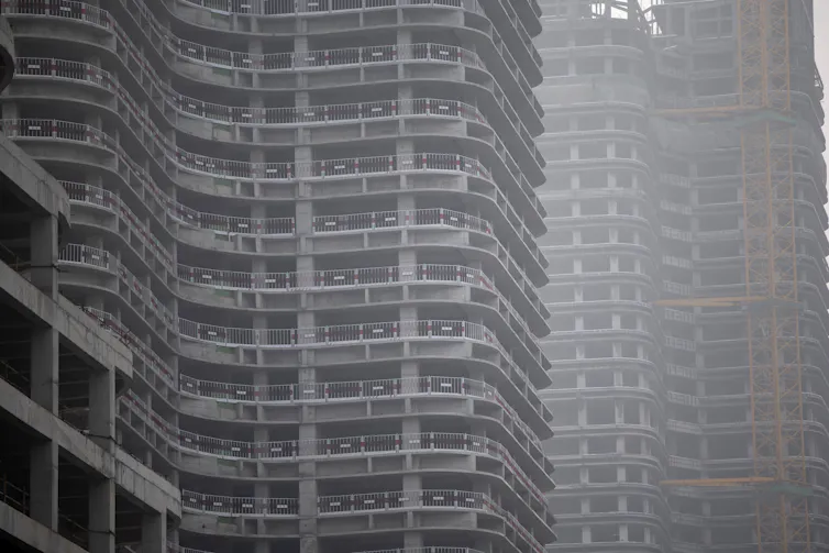 Unfinished apartment blocks in Beijing.