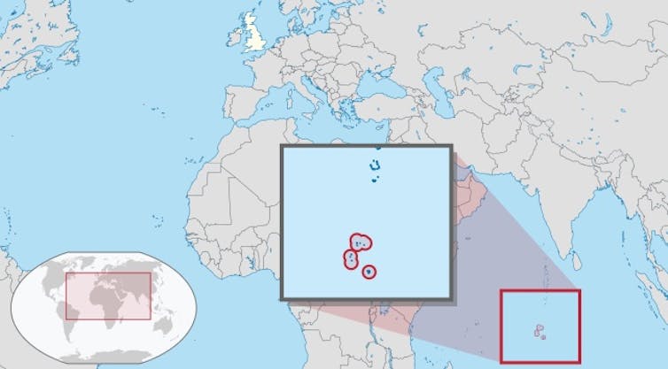 A map showing the location of the Chagos Archipelago in the Indian Ocean.