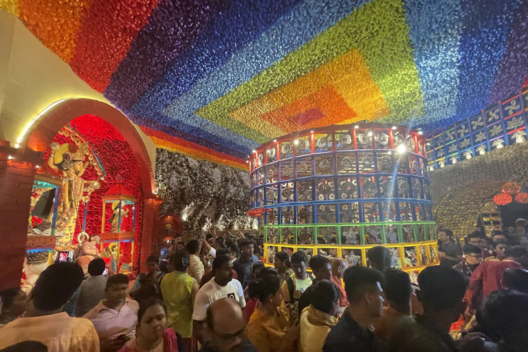 Colourful room full of people