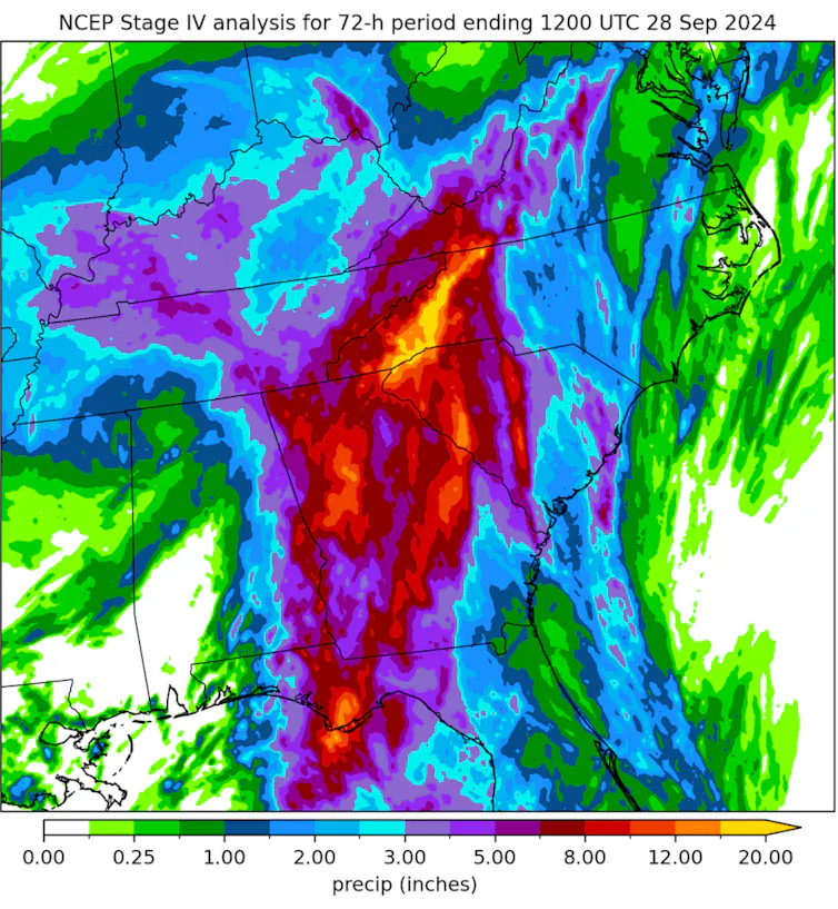 Over 20 inches of rain fell in large parts of the North Carolina mountains, preliminary data shows.