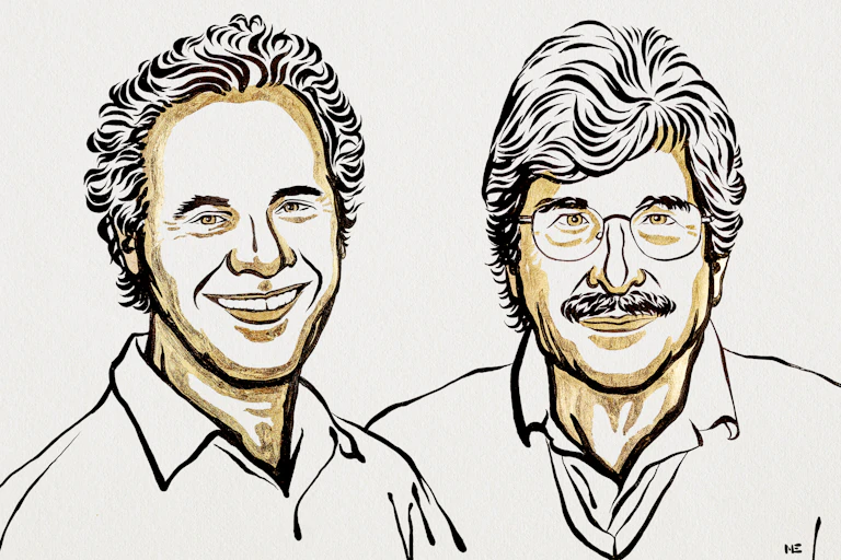 Dibujo de los ganadores del Premio Nobel de Fisiología o Medicina de 2024: Victor Ambrose y Gary Ruvkun