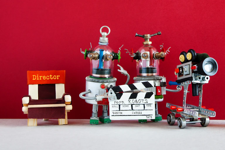 un plateau de tournage avec des robots jouets