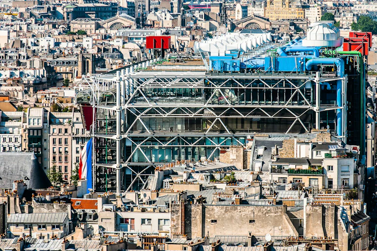 Side view of Beaubourg and the roofs of Paris