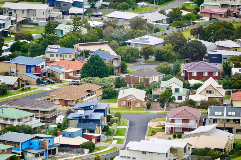 An elevated view of a suburban Australian street