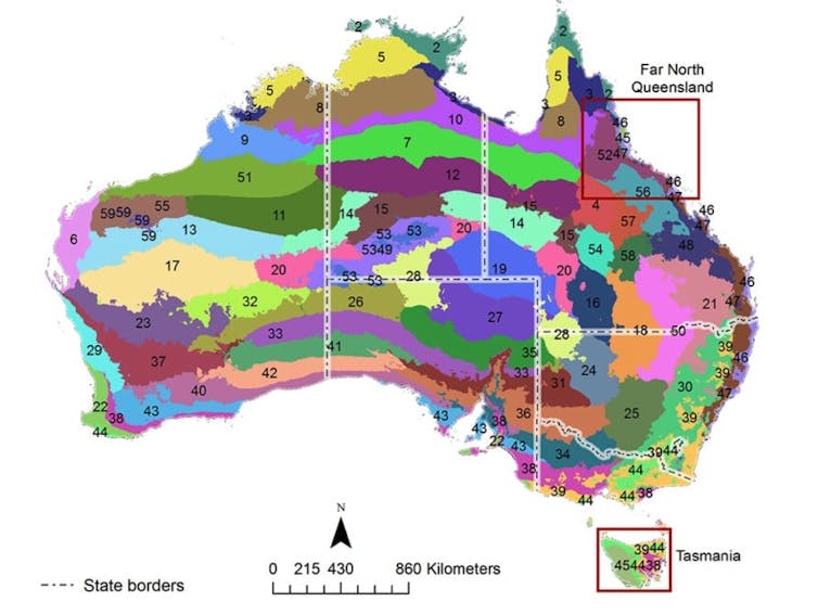 Multicoloured map of Australia