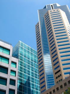 Tall city buildings and skyscrapers