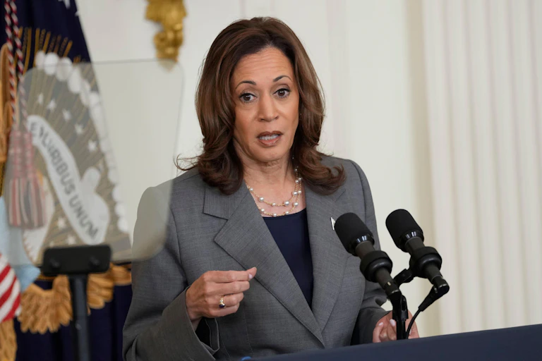 Kamala Harris at a podium.