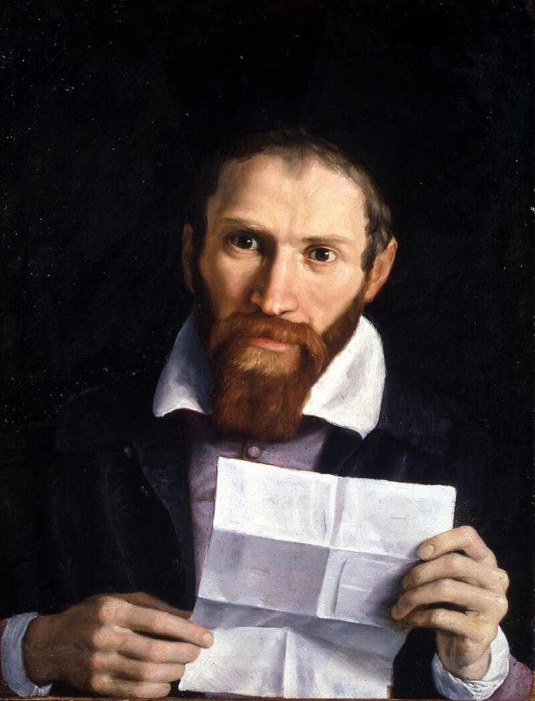 Painting of a Stuart man reading a letter