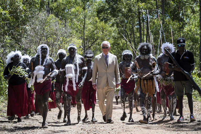 In 2018, Prince Charles, as he was known then, arrives for a Welcome to Country ceremony in Arnhem Land.