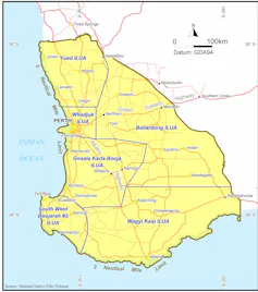 A map of the south-west corner of Western Australia in yellow