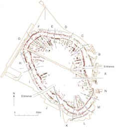 diagram with individual houses marked within the map of a settlement