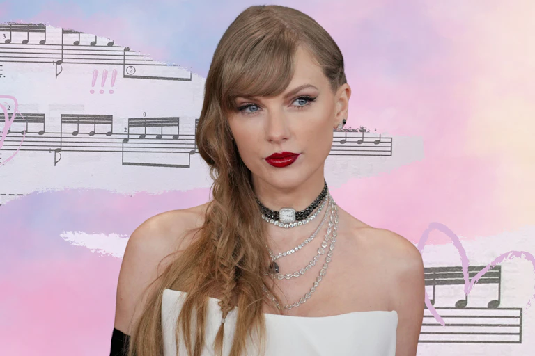 Taylor Swift with music circled behind her