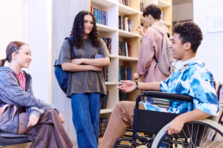 Students seen in discussion at school
