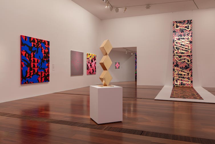 gallery space shows colourful artworks