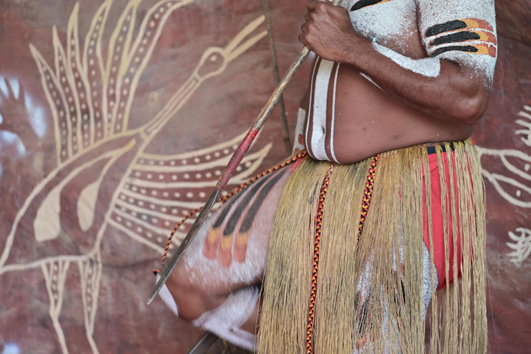 traditional bird image with aboriginal man