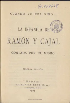 Portada de _La infancia de Ramón y Cajal contada por él mismo_.