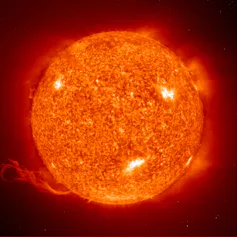 Bright orange, flaming ball.