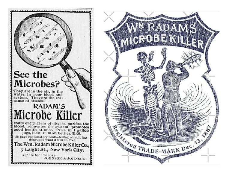 Publicités pour le « Microbe killer » de William Radam.