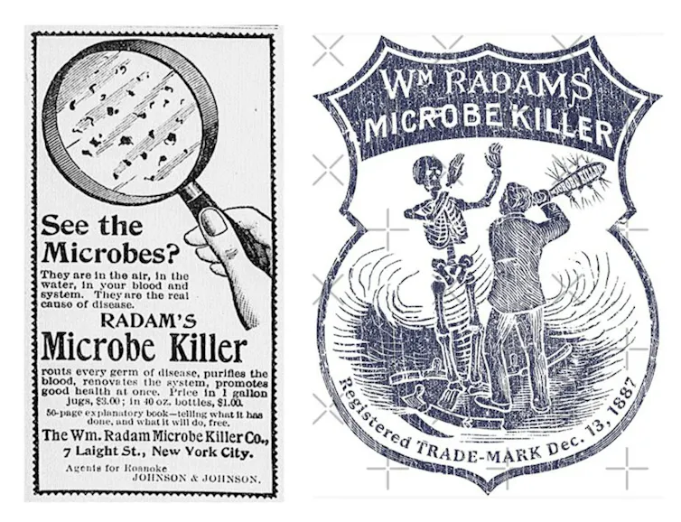 Publicités pour le « Microbe killer » de William Radam.