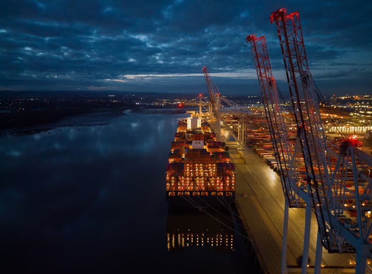 Docks at night.